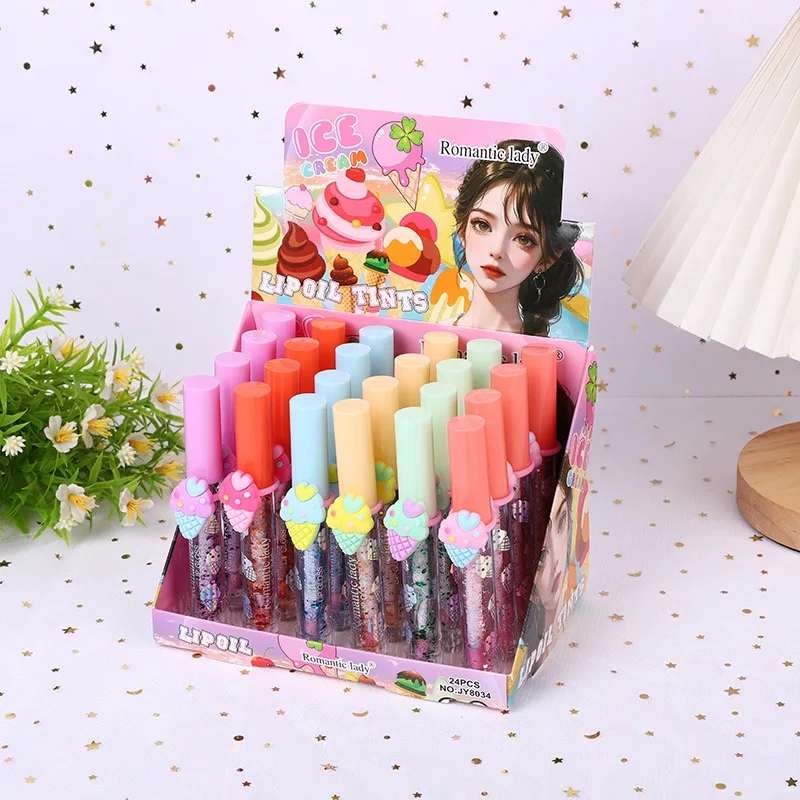 HM4585 2023 New Cute Ice Cream Lip Oil Discoloration Lip Oil Texture Moisturizing Chain Lip Oil Shiny