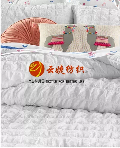 Soft Wash Check Pattern Microfiber Seersucker Comforter Bedding Fabric