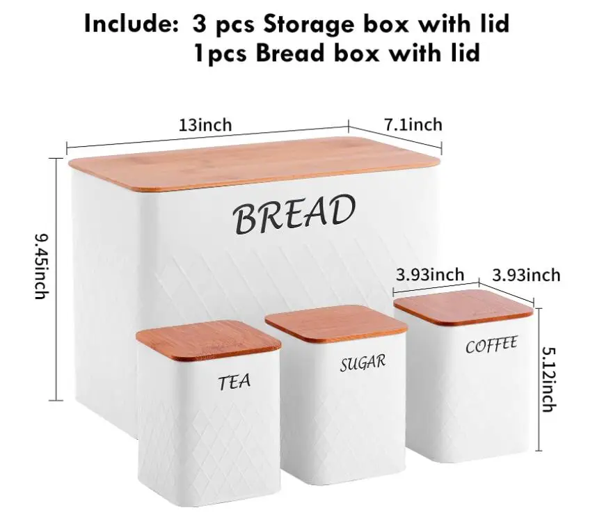 Large Bread Box with Bamboo Cutting Board Lid Sugar Tea and Coffee Storage Set of 3 Canisters Bread Bin Storage Container