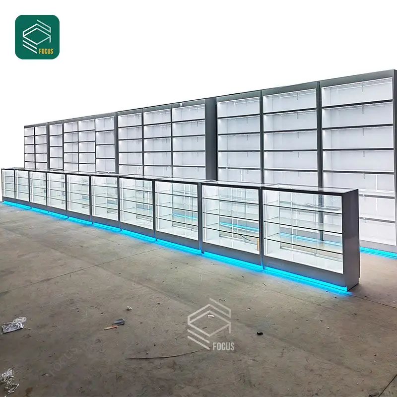 Custom Cigarettes Multiple Cabinet Rack Shelf Glass Tobacco Display Cases Led Light Smoke Shop Display