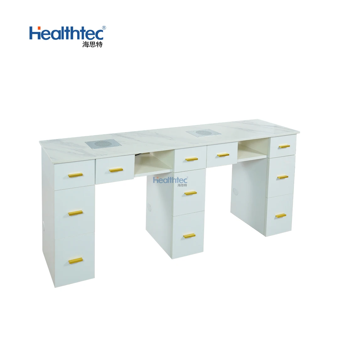 Healthtec Style OEM Nail Art Nail Salon Furniture Station Professional Manicure Double Seat Table
