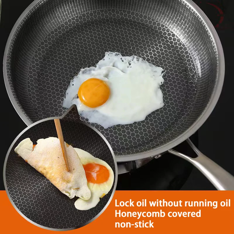 Stainless steel full screen honeycomb frying pan household fried eggs easy to clean non-stick pan