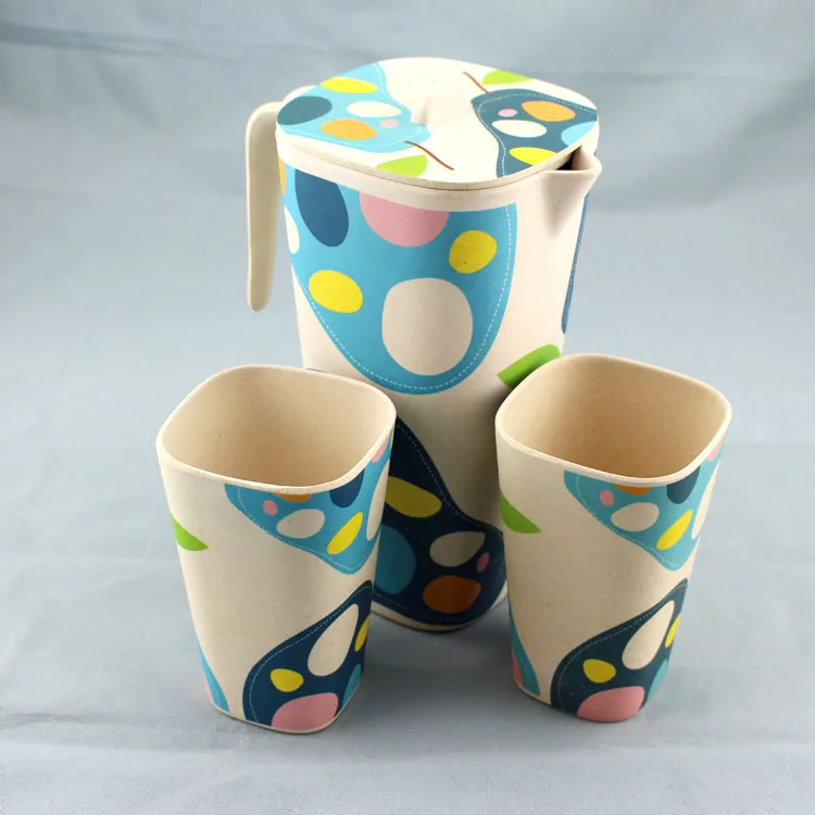 bamboo fiber fashion eco-friendly blue printed color cup bowl plate jug dinner set