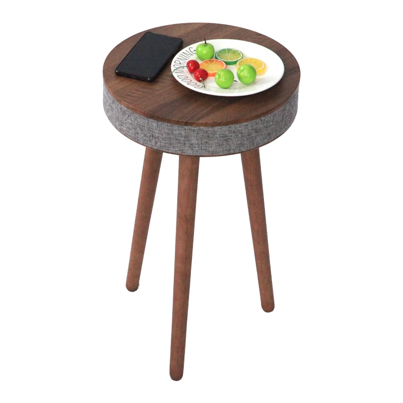 
Multifunctional Terrazzo Wooden Round Coffee Table Nesting Wireless Charging Side Table with Dual BT Speakers 