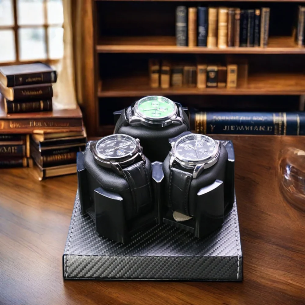 Wholesale Automatic 3-Slot Carbon Fiber PU Leather Watch Winder Case Premium Watch Boxes & Cases