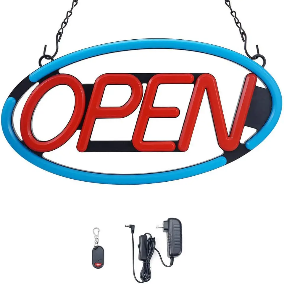 LED Business Neon Open Sign 24 x 12 inch Matt Black Base With Super Bright LED Display for Store Coffee Bar