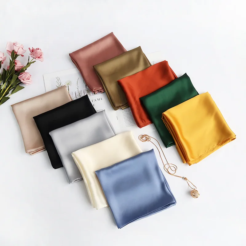 Solid color small square scarf silk scarf female plain color