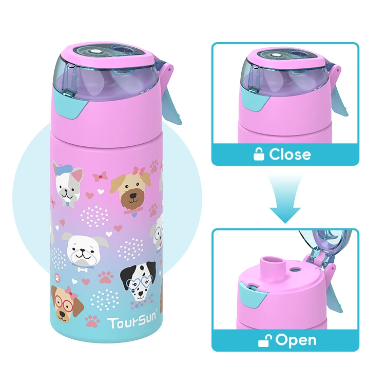 Детская мультяшная печатная бутылка для воды из нержавеющей стали с распылителем тумана
