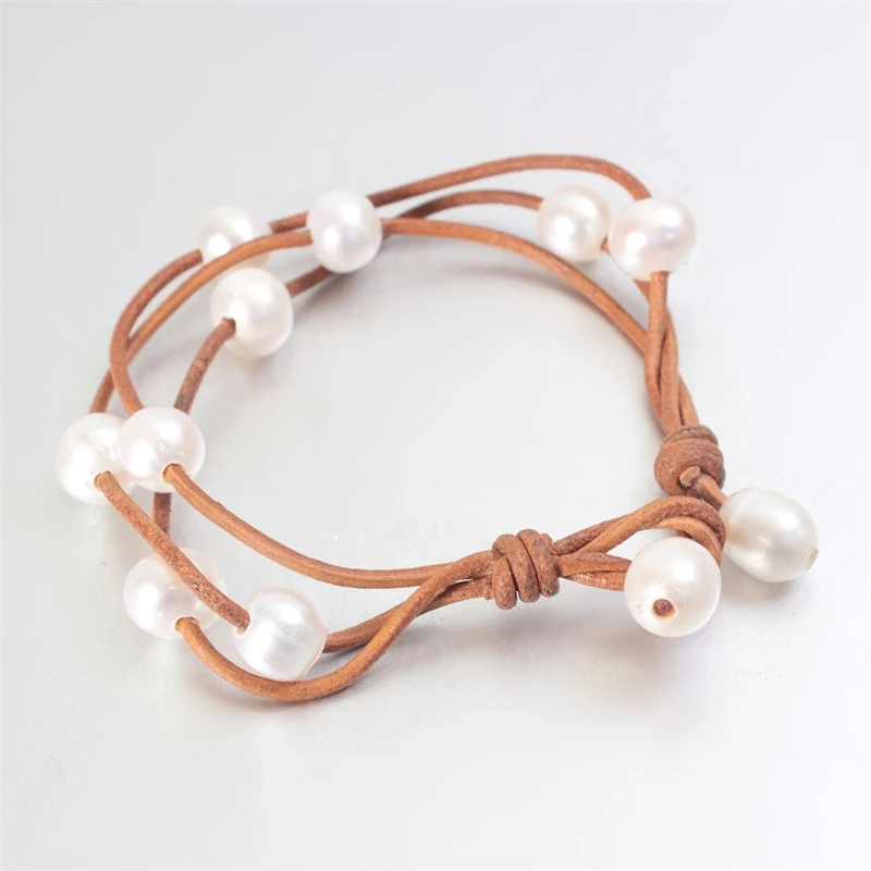 Hot selling unisex style handmade adjustable bracelet leather natural freshwater pearl woven bracelet