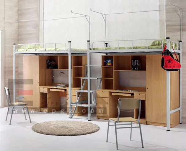 School Dormitory Furniture  Student  Adult Metal Bunk Bed  with Study Desk