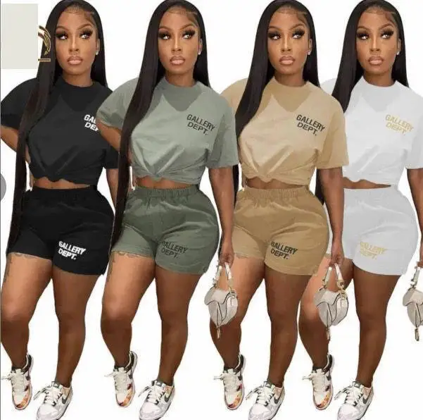 2022 hot sale womens custom logo printing fashion casual summer t-shirt sports letter print two piece shorts set for women