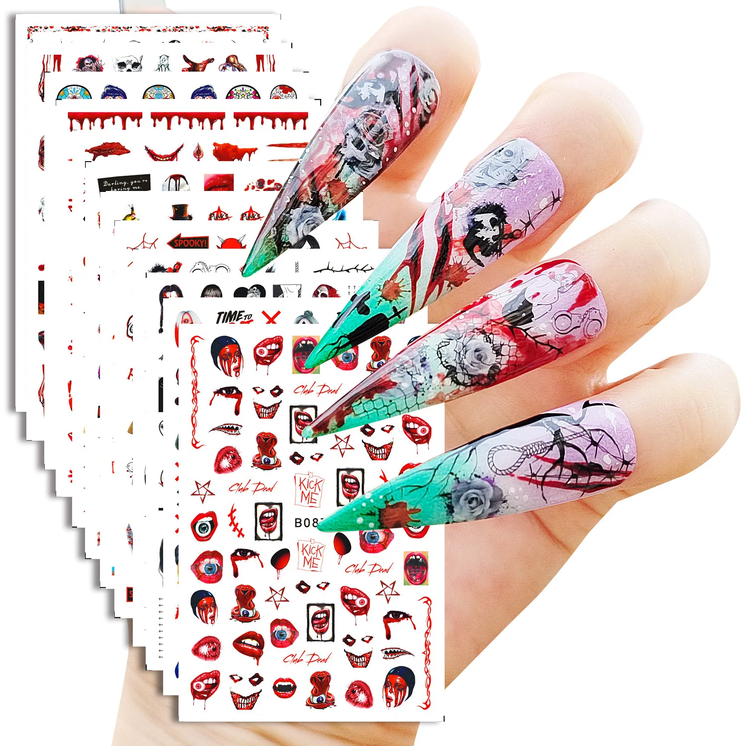 Halloween Nail Art  Sticker Set Anime Skull Bone Decals Gel Polish Slider Accessories Nail Decorations