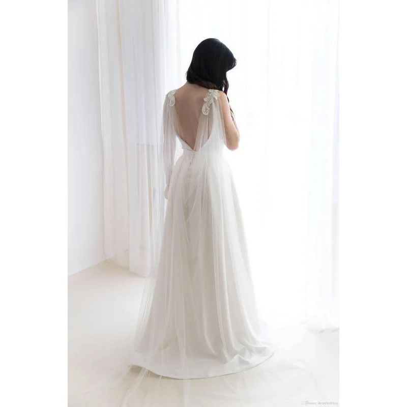 Long Mesh Lace Shawl Bride Wedding Cloak Wedding Dress Attachment Ball Performance Photography Transparent Cloak