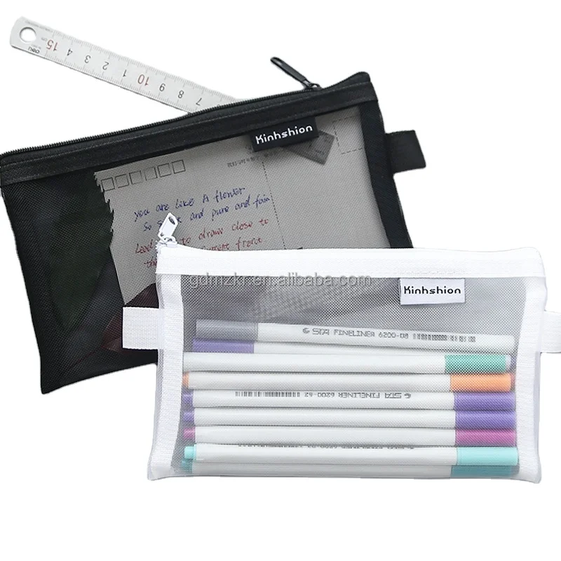 Wholesale custom clear transparent plastic school mesh pencil case and bag