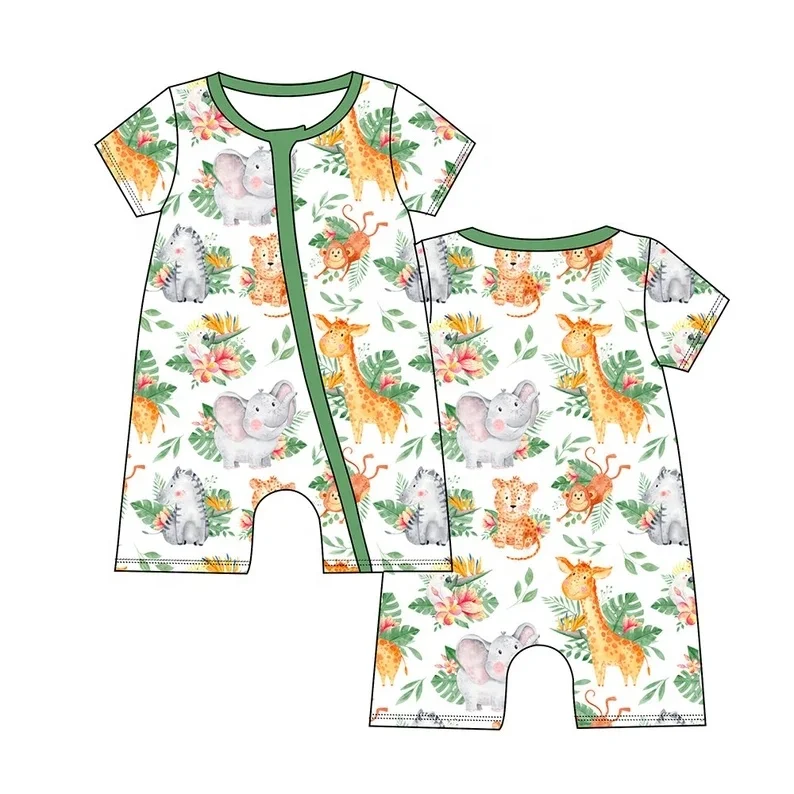 Comfortable baby jumpsuit children bamboo fiber tiger print zipper game suit breathable romper for newborns