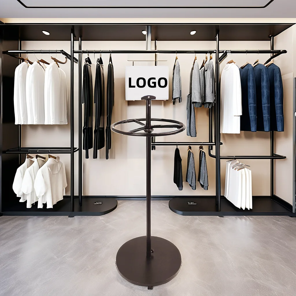 Custom Store Product Hanging Hanger Scarf Shawl Clothing Dress Jean Shirt Carpet Rug Circular Metal Rotating Display Stand Rack