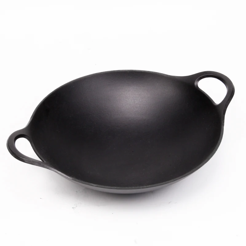 wholesale Matte black enamel Heavy Duty Construction Cast Iron chinese dish Grilling Wok Griddle Stir Fry Pan cooking wok