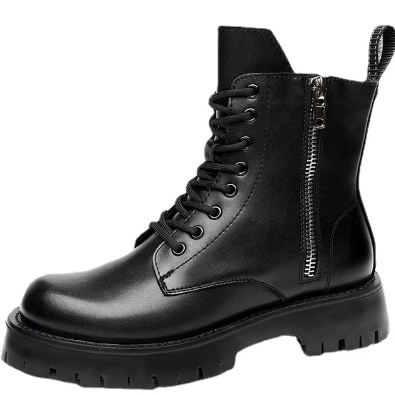 Dropshipping Custom Logo Genuine Leather Classic Martin Boots Men Casual Shoes Side Zipper Ankle Boots