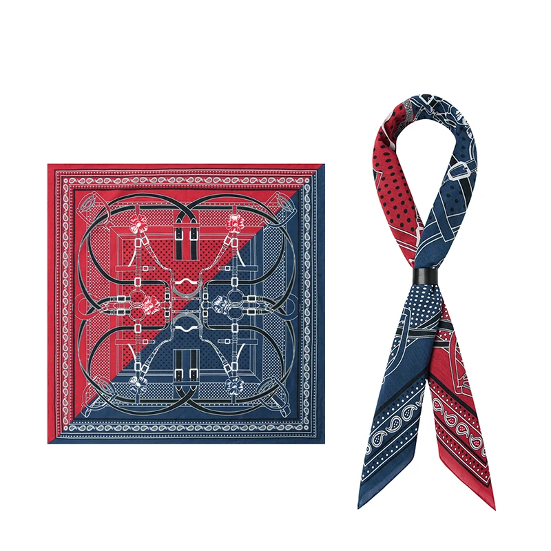 wholesale medium square silk cotton scarves 65x65 luxury custom cotton silk print scarves for women bag handle