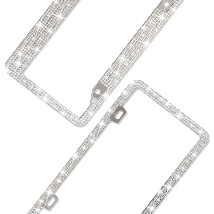 Crystal Bling Rhinestone Stainless Steel License Plate Frame for USA America Standard Diamond Holder 12.4inch 6.3inch