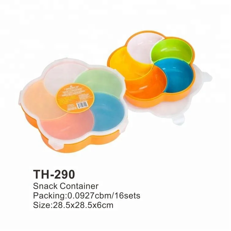 5 compartment tray divided subdivision plastic snack storage box food container and tray for picnic or candy or fruit storage