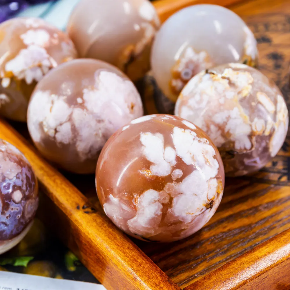 Wholesale natural crystals healing stones cherry flower agate sphere ball