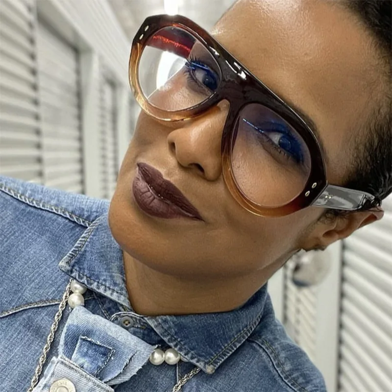 Finewell 366 Popular Fashion Oversized Sunglasses Women Shades UV400 Retro Rivets Gradient Trending Men Round Sun Glasses