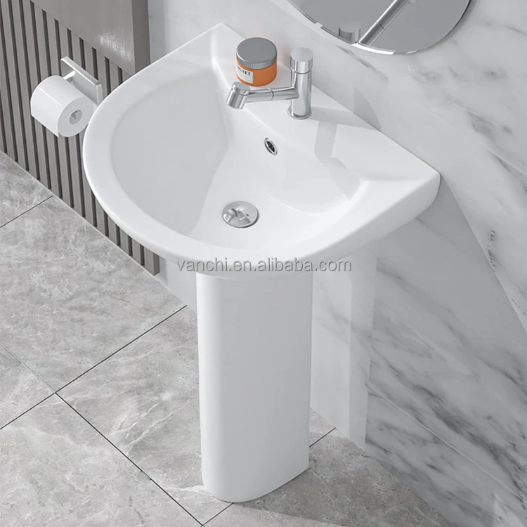 ceramic hand wash basin with pedestal small size for bathroom