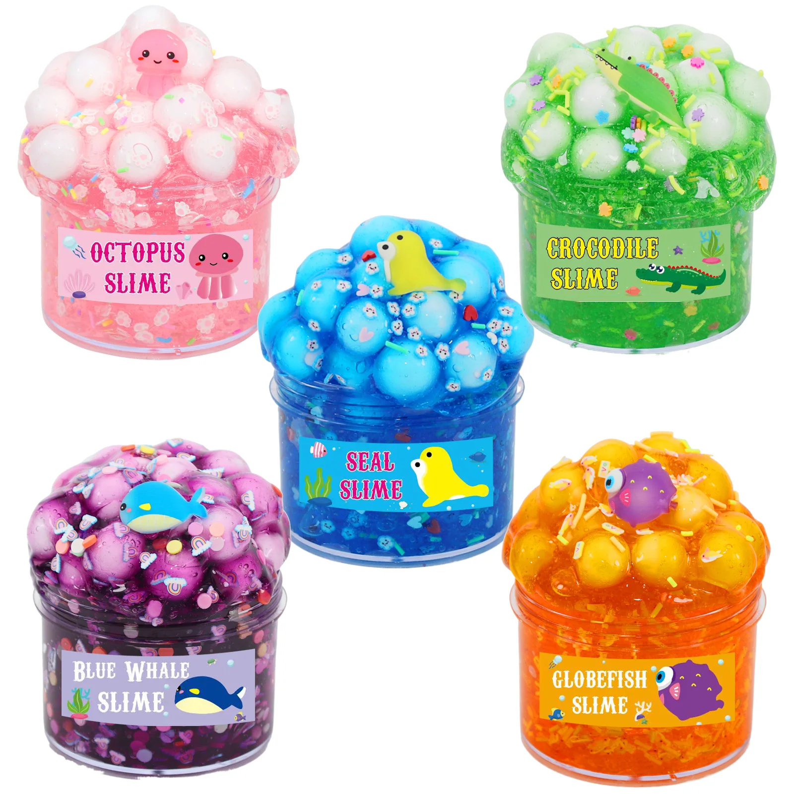 5 Pack Crystal Slime Kit Ocean Clear Slime for Kids Stress Relief Toys DIY Fluffy Cloud Slime Making Kits Party Favor Birthday