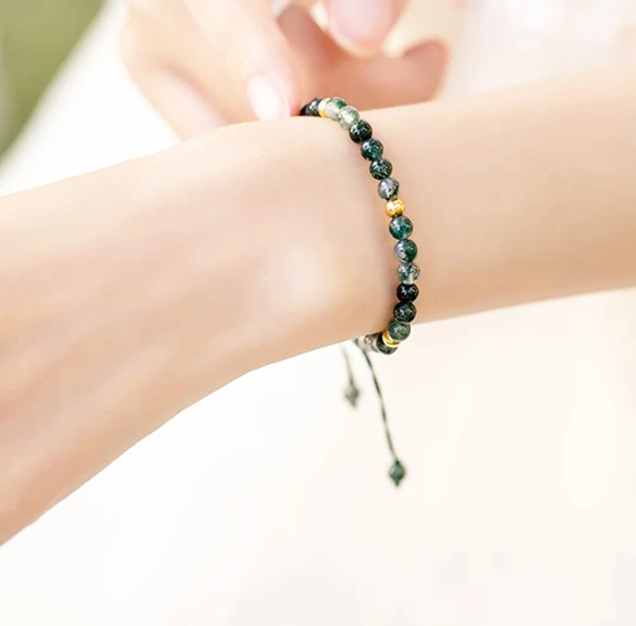 Agate 14K Gold Bead Bracelet small Retro