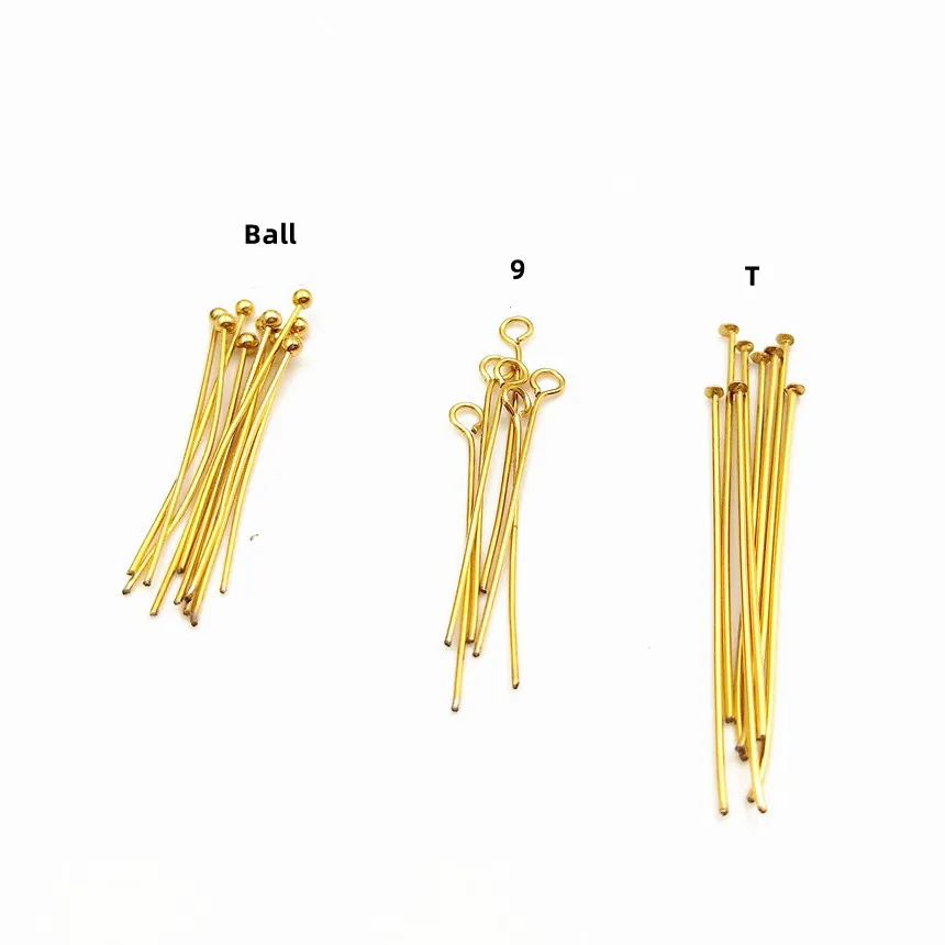 Stainless Steel Real Gold PVD Plated Flat Head Ball Head Open Eye Pins Non Tarnish for DIY Jewelry Making