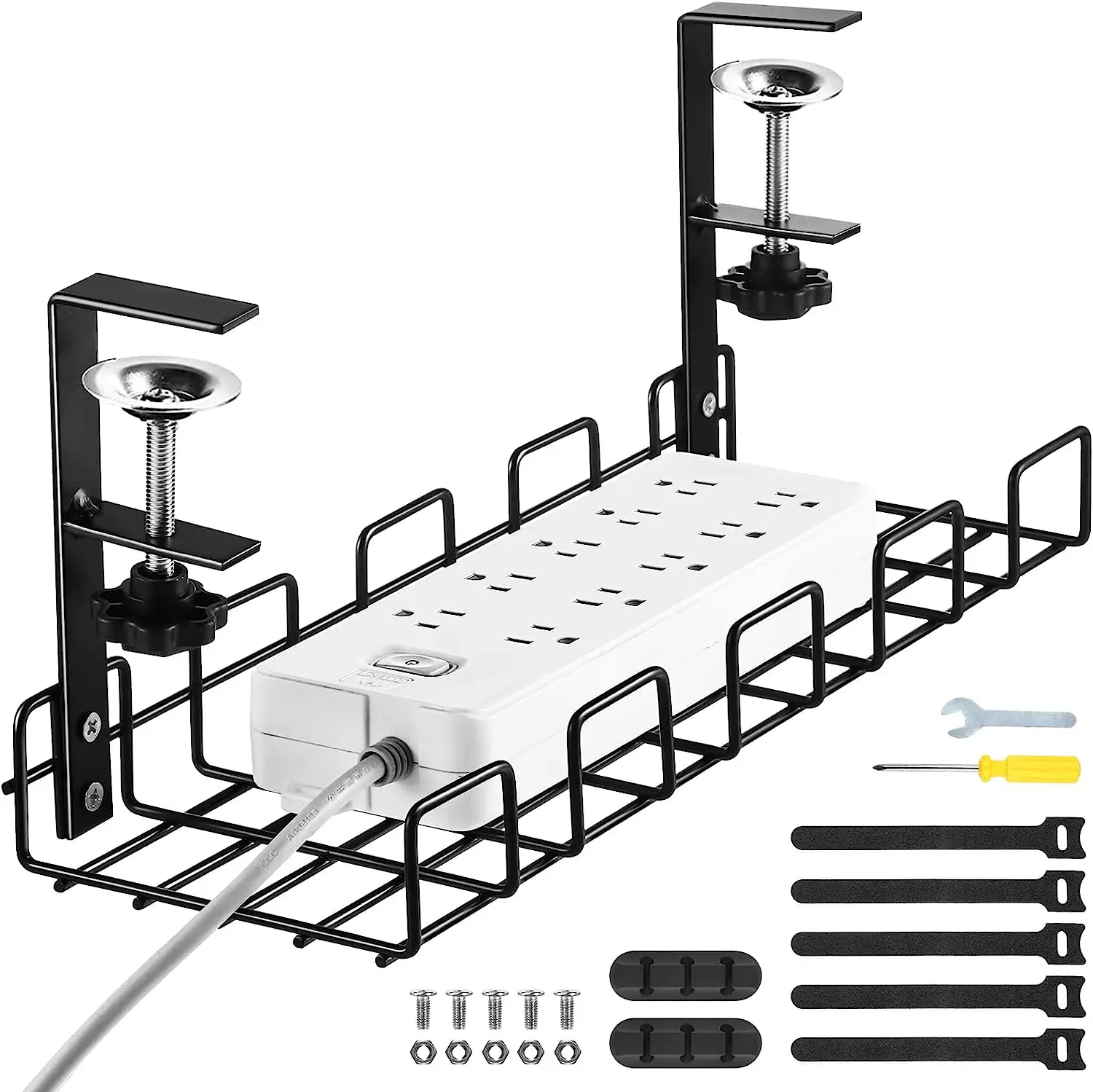 Custom Office Computer Desktop Laptop Charger Wire Management Box Tray Cable Organizer With Clip and Tape
