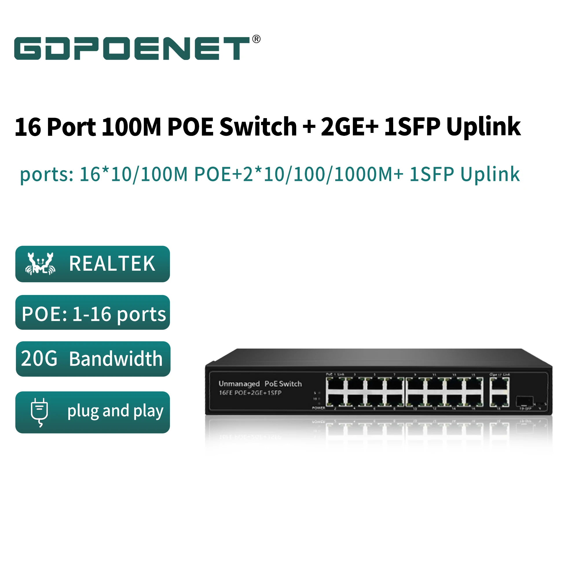 OEM 4 8 16 порт неуправляемый Быстрый Ethernet PoE коммутатор Поддержка 10/100 м сети 802.3af/at встроенный DC48V источник