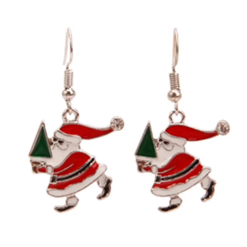 
2021 Cute Jewelry Alloy Drip Oil Santa Hair Ball Snowflake Elk Bell Tree Drop Glue Copper Christmas Earrings 