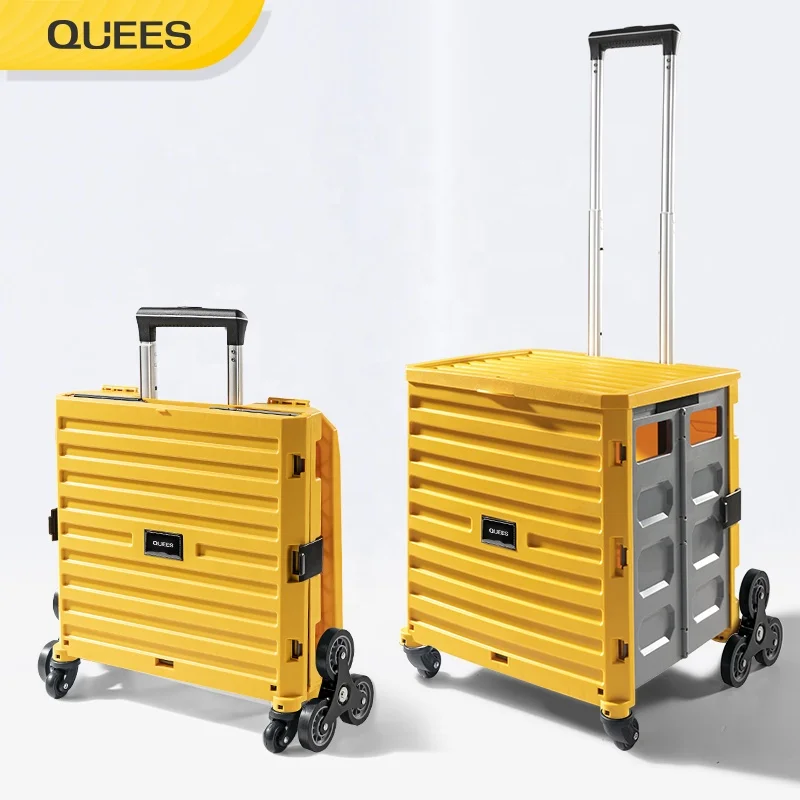 Quees Supermarket Trolleys Shopping Cart with Adjustable Handle PP Folding Utility Cart Luggage Cart