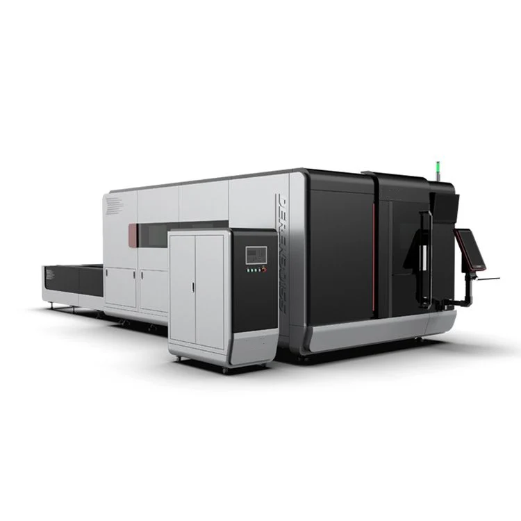 6kw high quality fiber laser cutting machine with whole cover and exchange table