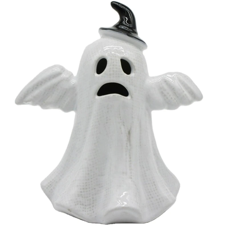 Retro cute ghost ceramic candlestick funny ceramic candle containers tea light home accessories decoration for Halloween