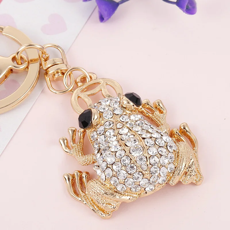 Professional made diamond toad frog trendy style keychain pendant cute women keychains