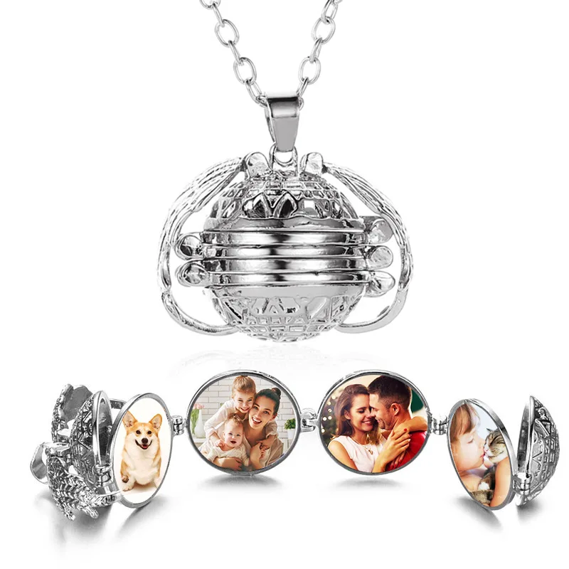 Magic Photo Pendant Memory Floating Photo Locket Necklace Plated Angel Wings Flash Box  is an aromatherapy personality pendant