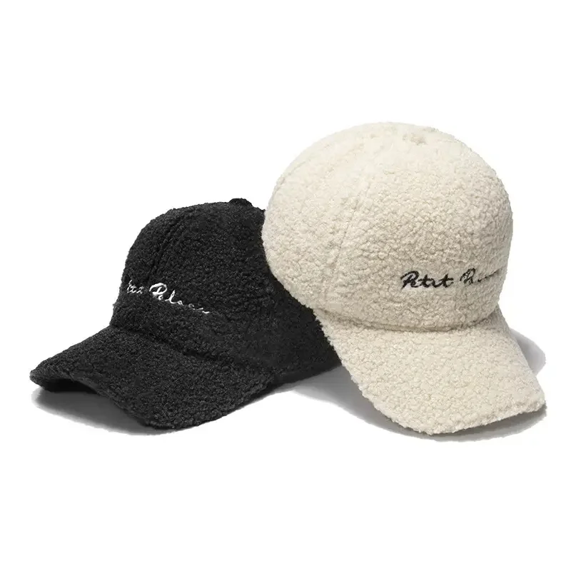 Baseball Cap Lamb Fur Female Autumn Winter Korean Version Tide Letter Warm Cap Plush Winter Baseball Cap