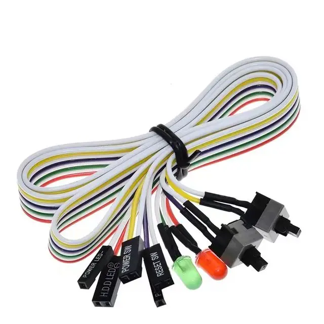 65mm Manufacturer Computer chassis switch line double button host switch with light power line