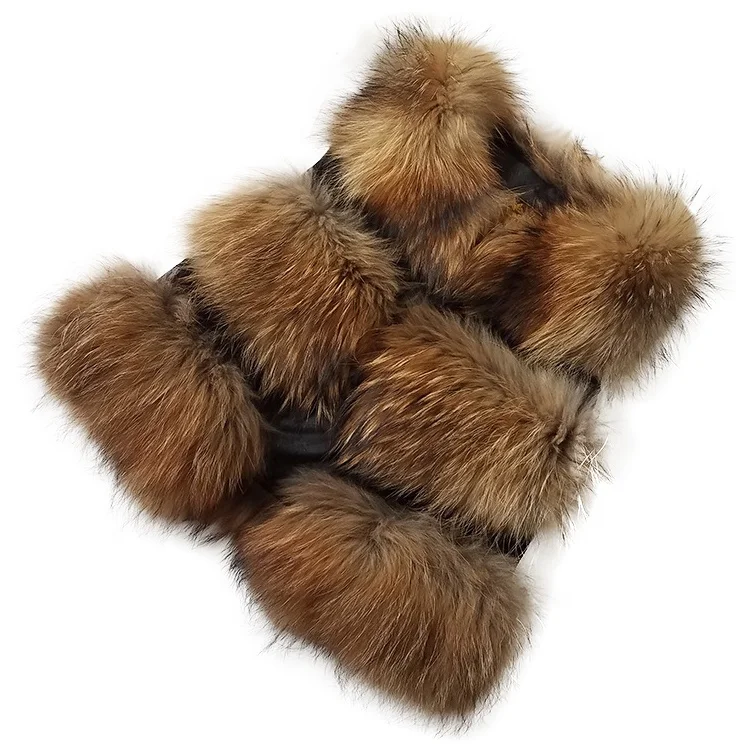 Оптовая Самая лучшая продавая 3 ряда жилетка из натурального меха, женские зимние ботинки из натуральной енота меховой жилет