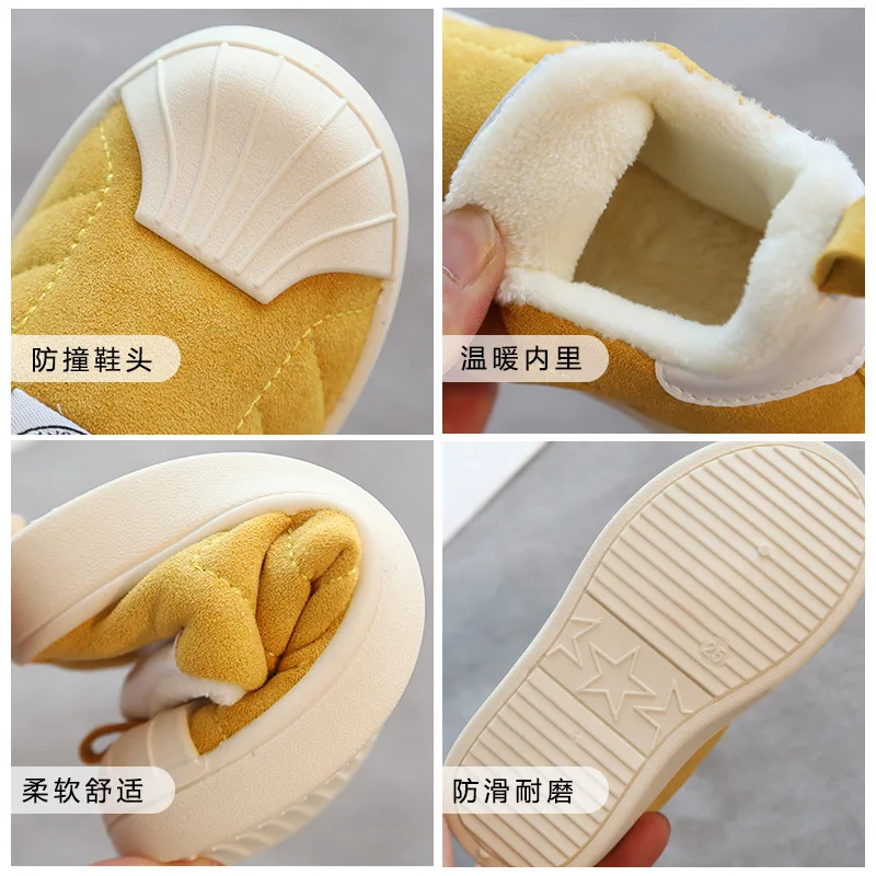 Детская обувь с хлопковой подкладкой, зимняя стильная теплая Повседневная обувь с мягкой подошвой и мягкой подошвой для мальчиков и девочек
