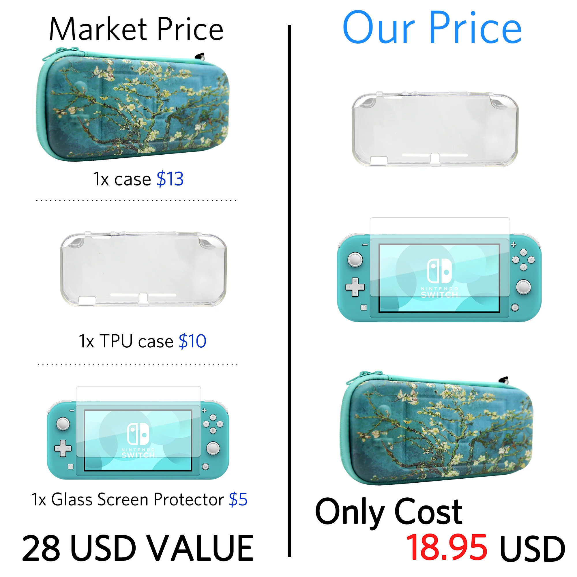 Милый переносной чехол для Nintendo Switch Lite жесткий с милыми цветами портативный дорожный защитный на плечо