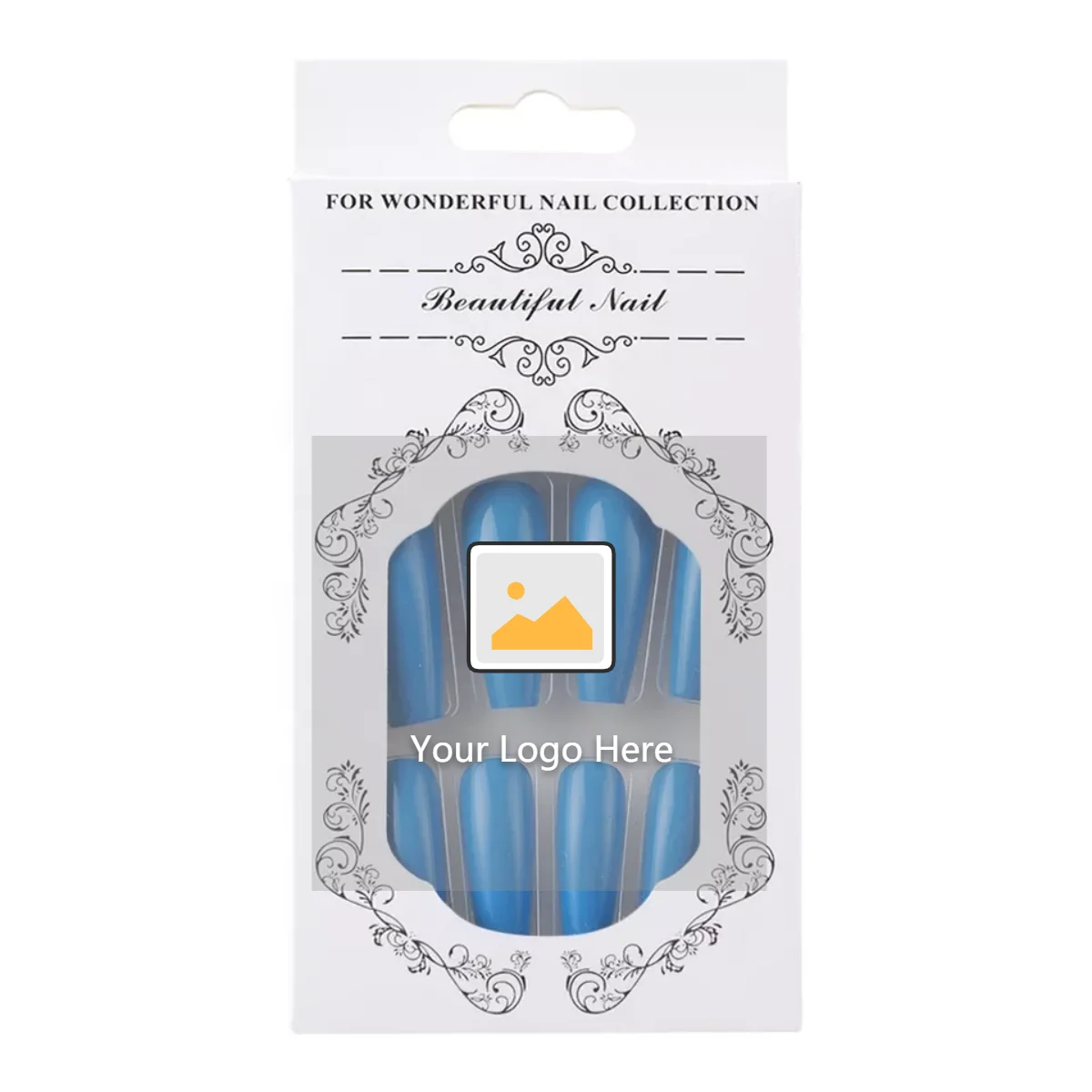 24Pcs Marble Blue Long Coffin False Nails with Gold Wave Lines artificial fingernails Press On Nails Tips