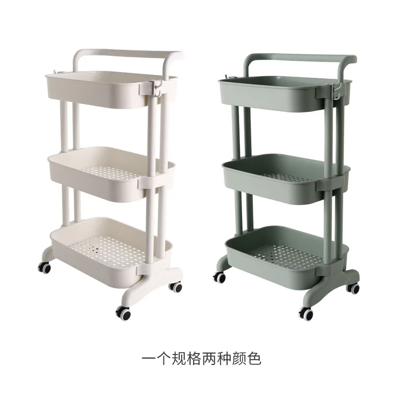 PP three shelves storage home garden multi-function trolley with wheel hand push Family small removable storage racks