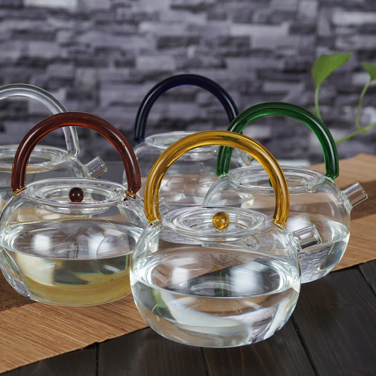 Custom Manufacture 780ml colored glass teapot with creative handle