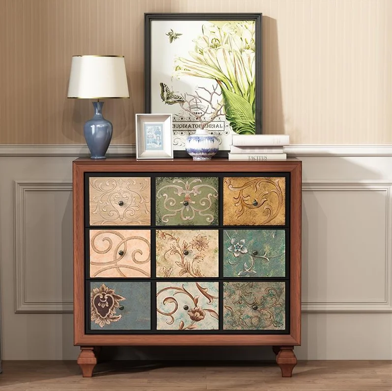 European Mediterranean pastoral American rustic style solid wood 9 bucket cabinet adorns ark