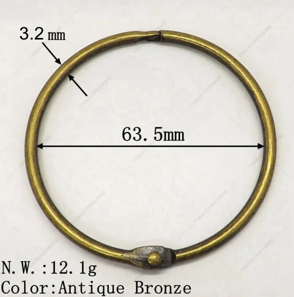 YIWANG 2.5 Inch Bronze Metal Album Photo Paper Book Office Loose Leaf Binder Ring Clips