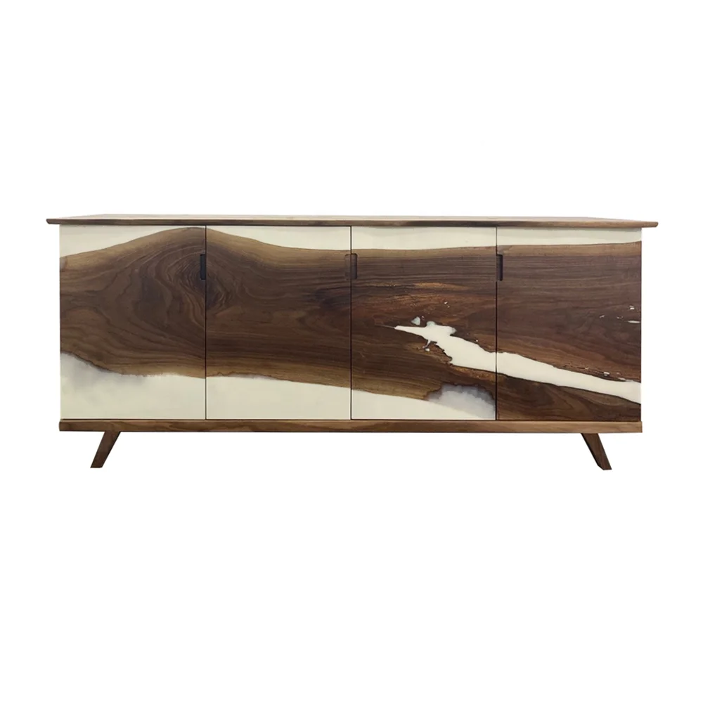 Роскошные деревянные шкафы для гостиной на заказ кухня credenza Черный грецкий орех эпоксидный сервант белая Смола консоль речной